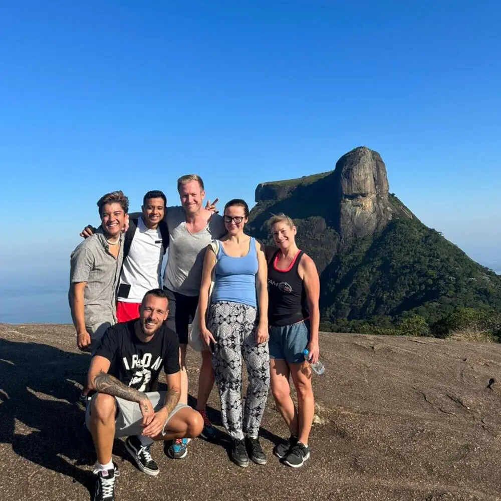 Hikers immersed in the natural beauty of Rio de Janeiro as they explore the Pedro Bonita hike